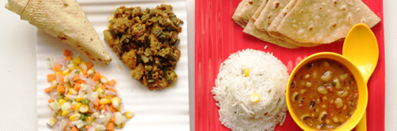 Bhindi Masala, Multi grain Chapati, Beans, Corn Rice, Salad